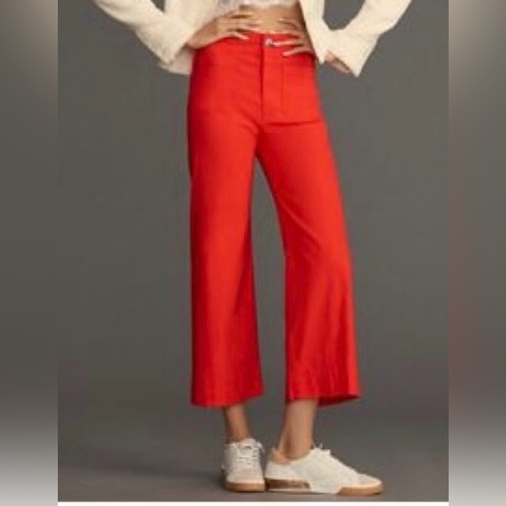 Never worn- Vibrant Red Cropped wide leg Pants. Womens size large